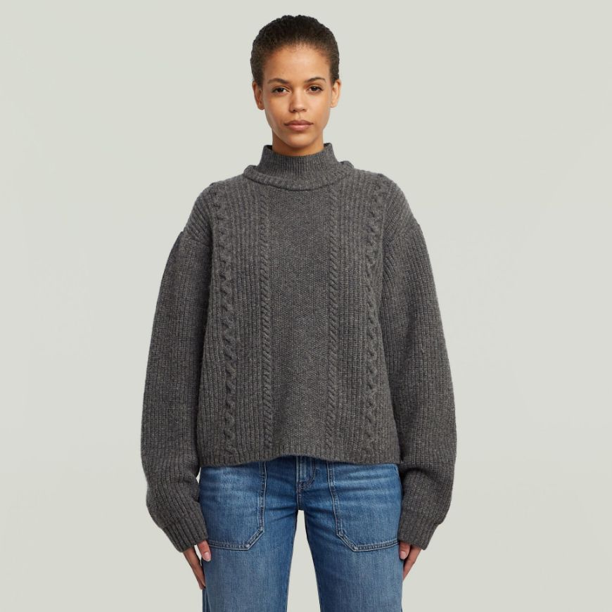 Picture of G-STAR WOMEN'S CABLE DOUBLE COLLAR KNITTED SWEATER IN GREY