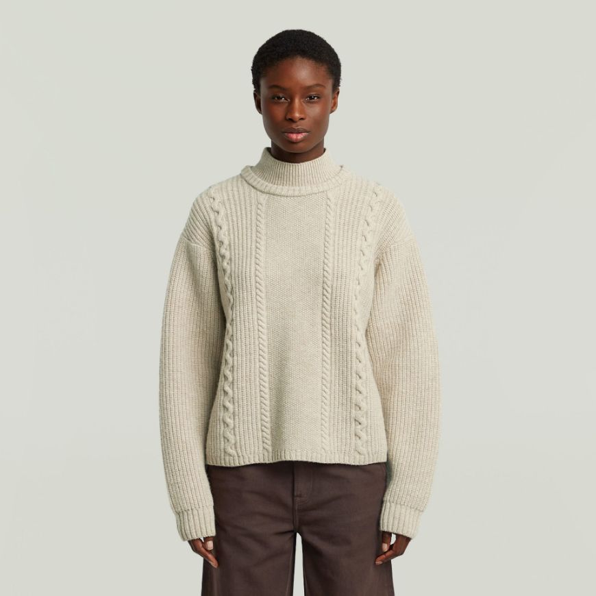 Picture of G-STAR WOMEN'S CABLE DOUBLE COLLAR KNITTED SWEATER IN BEIGE