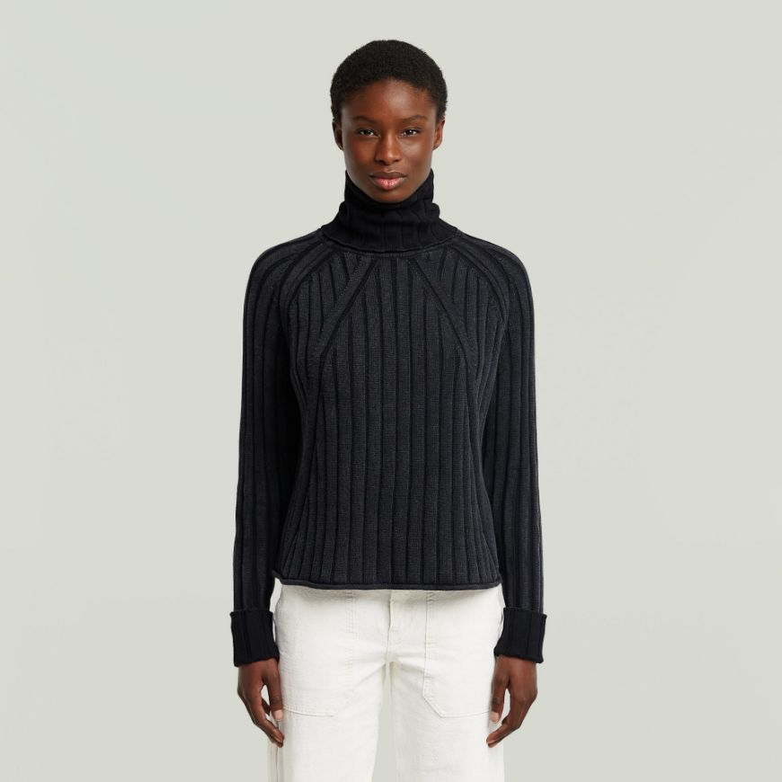 Picture of G-STAR WOMEN'S WASHED LOOSE TURTLE KNITTED SWEATER IN BLACK