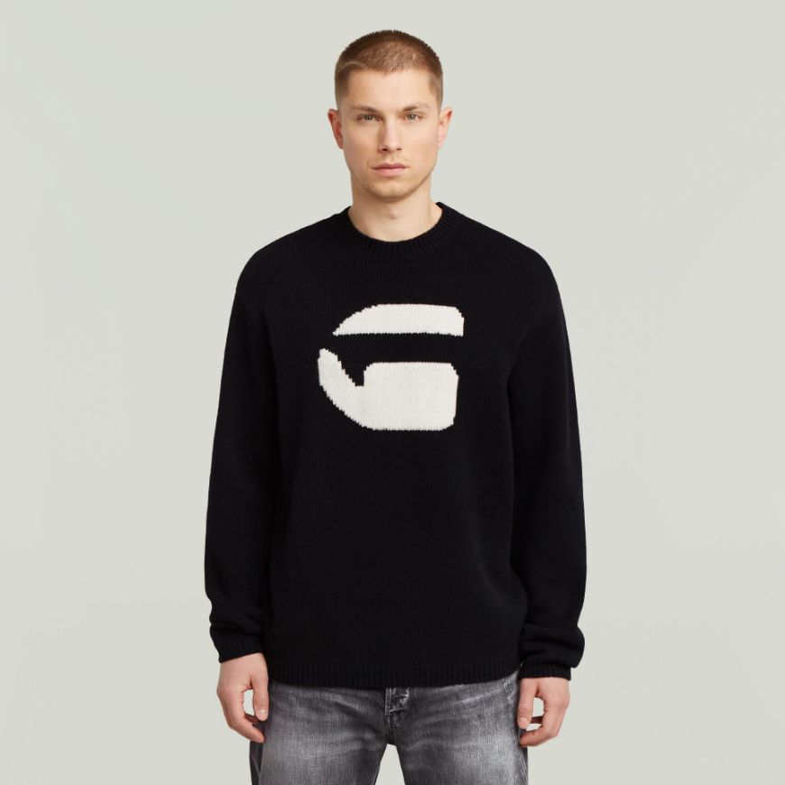 Picture of G-STAR MEN'S G LOGO RELAXED R KNITTED SWEATER IN BLACK
