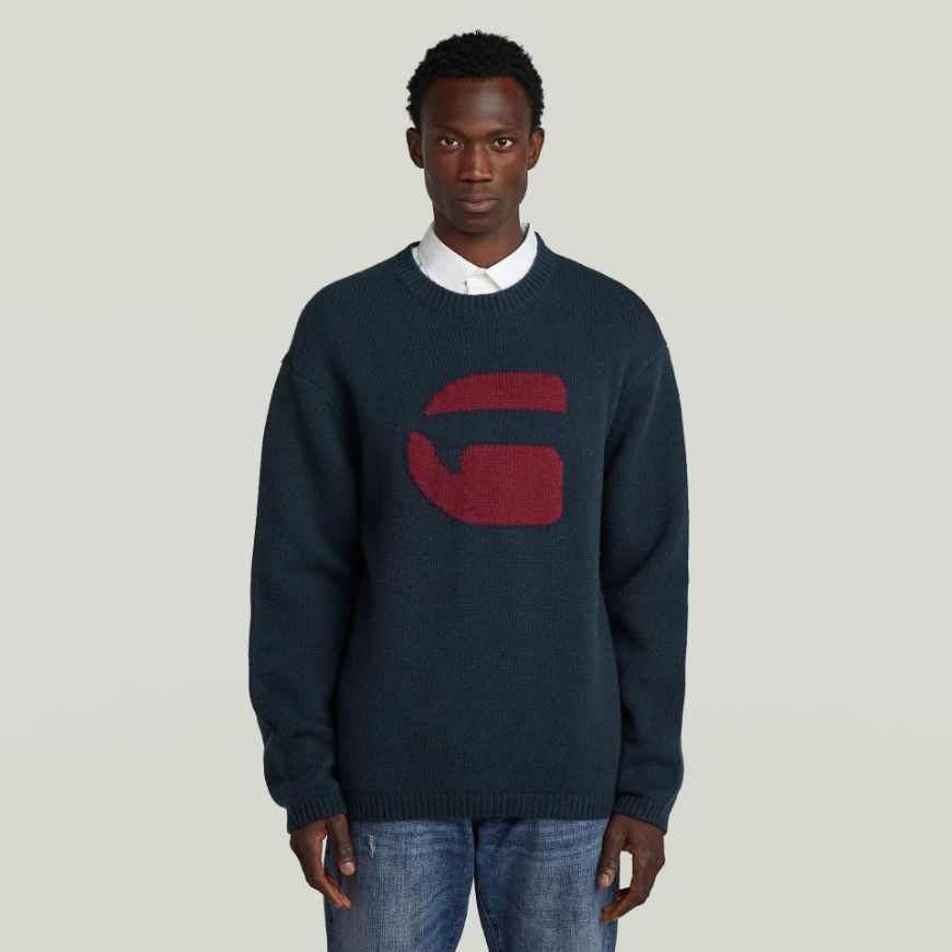 Picture of G-STAR MEN'S G LOGO RELAXED R KNITTED SWEATER IN DARK BLUE
