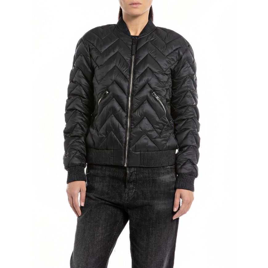 Picture of REPLAY WOMEN'S QUILTED BOMBER JACKET IN BLACK