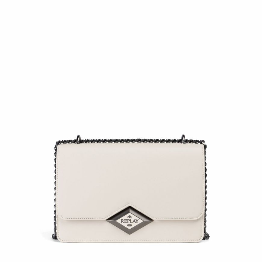 Снимка на REPLAY ДАМСКА ЧАНТА ЗА РАМО CROSSBODY BAG WITH BELT WITH DIAMOND LOGO В БЯЛО