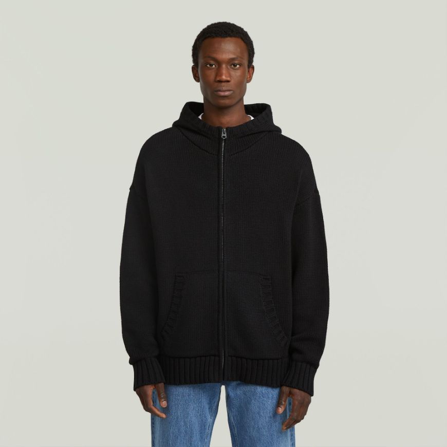 Picture of G-STAR MEN'S HEAVY FULL ZIP HOODED CARDIGAN IN DK BLACK