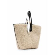 Picture of ALLSAINTS WOMEN'S ARA SHEARLING TOTE BAG IN NATURAL/BLACK 2