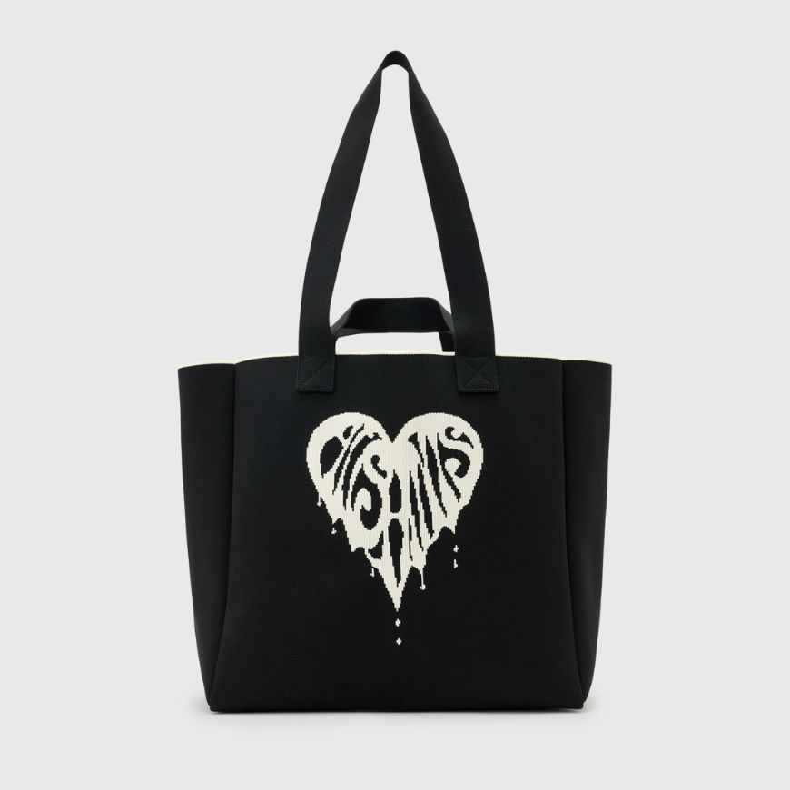 Picture of ALLSAINTS WOMEN'S IZZY HEART KNIT TOTE BAG IN BLACK