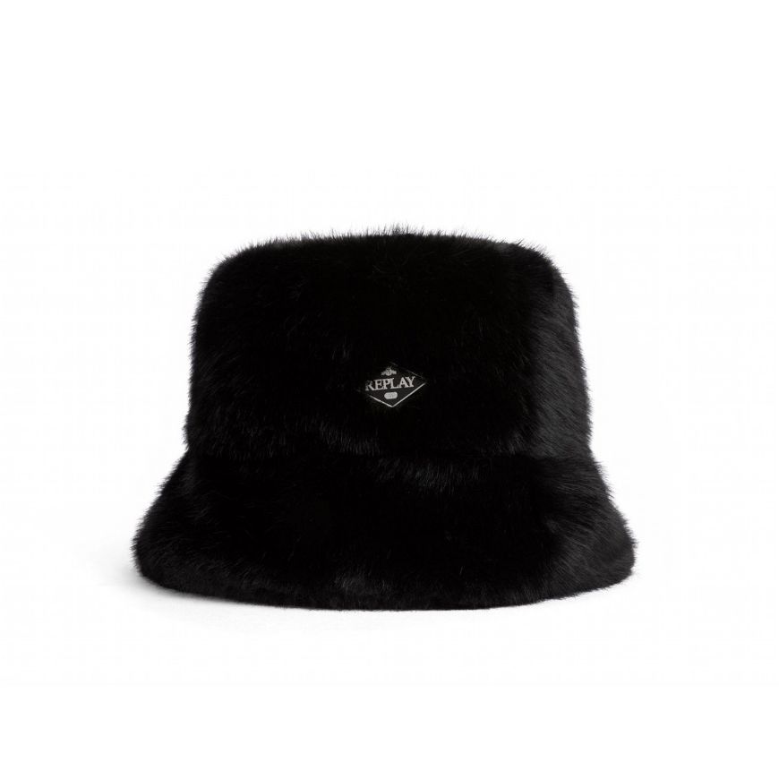 Picture of REPLAY WOMEN'S FAUX FUR BUCKET HAT IN BLACK