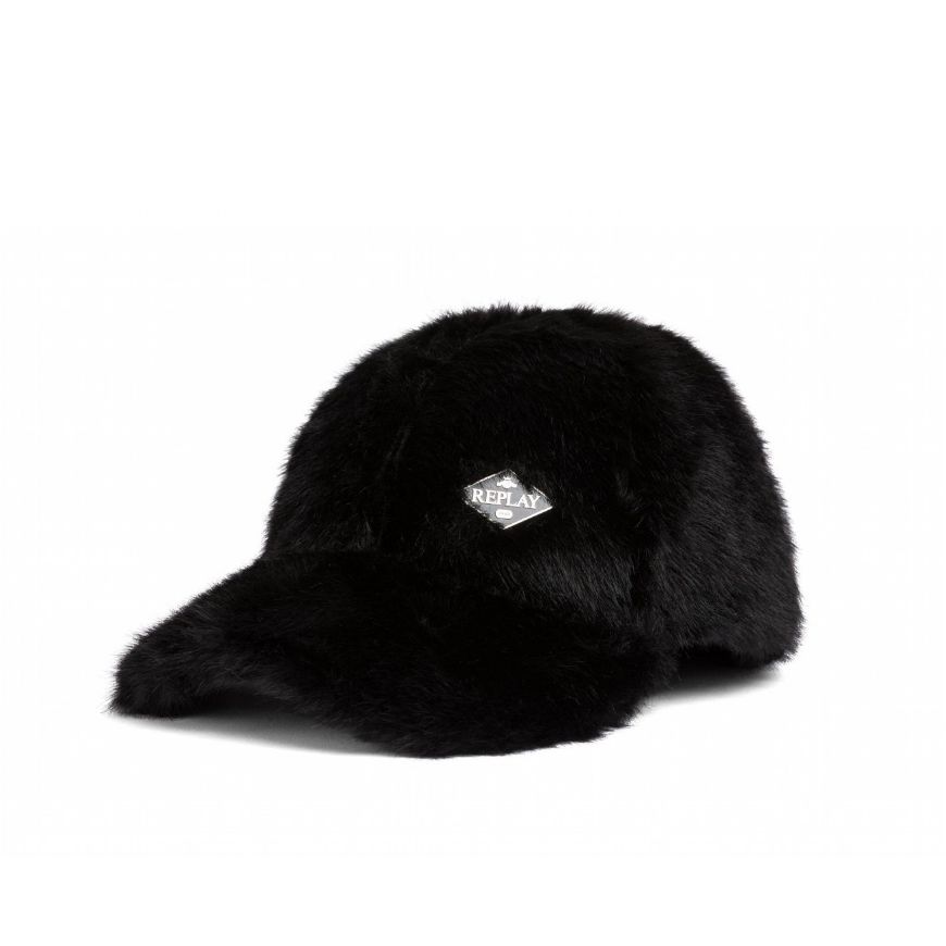 Picture of REPLAY WOMEN'S FAUX FUR CAP IN BLACK