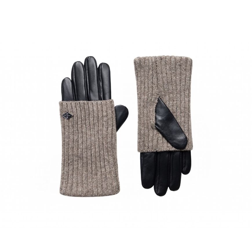 Picture of REPLAY WOMEN'S LEATHER AND WOOL-BLEND GLOVES IN WEATHERED TEAK AND BLACK