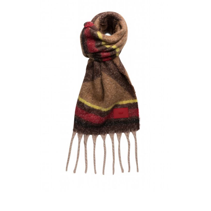 Picture of REPLAY WOMEN'S FRINGED SOFT POLYESTER SCARF IN CARAMEL CAFE AND POTTING SOIL