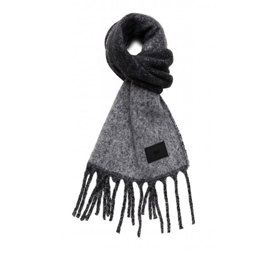 Picture of REPLAY WOMEN'S FRINGED SOFT POLYESTER SCARF IN BLACK AND GRAY MELANGE