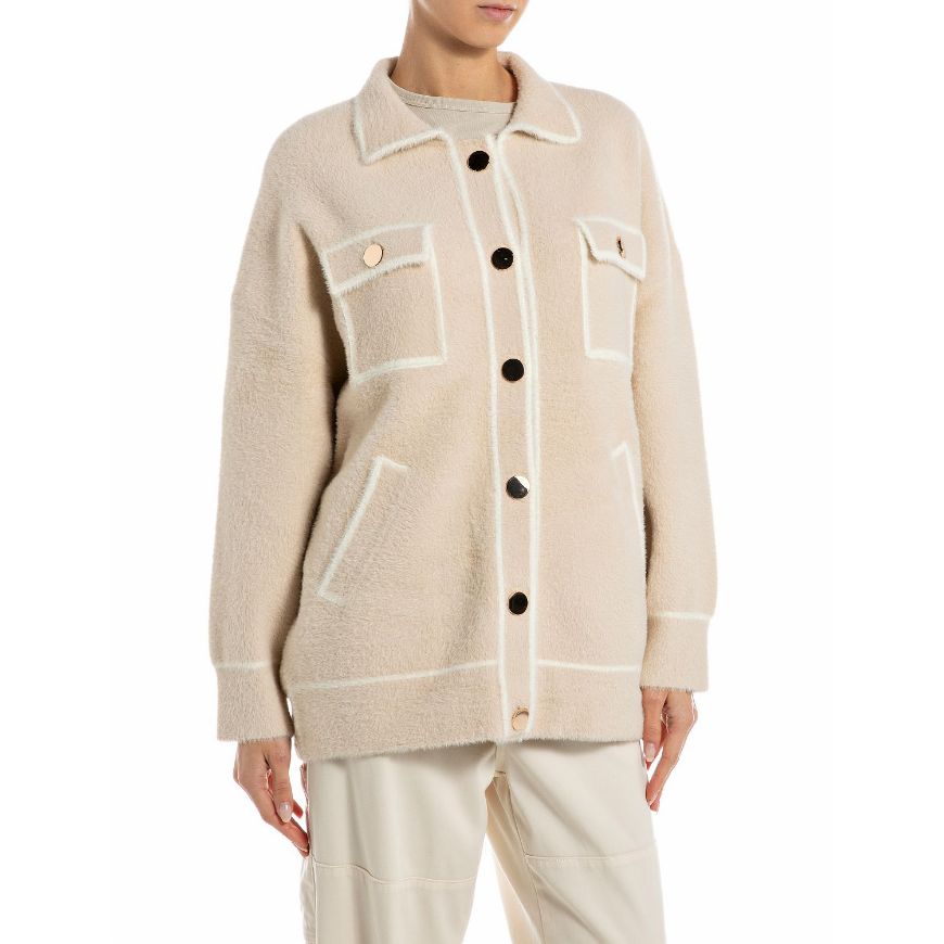 Picture of REPLAY WOMEN'S YARN BLEND OVERSHIRT IN BEIGE WITH WHITE EDGES