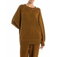 Picture of REPLAY WOMEN'S COTTON WOOL BLEND CREW NECK JUMPER IN CAMP BRONZE 1