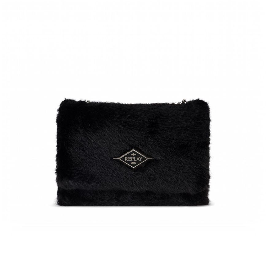 Picture of REPLAY WOMEN'S FAUX FUR CROSSBODY BAG IN BLACK