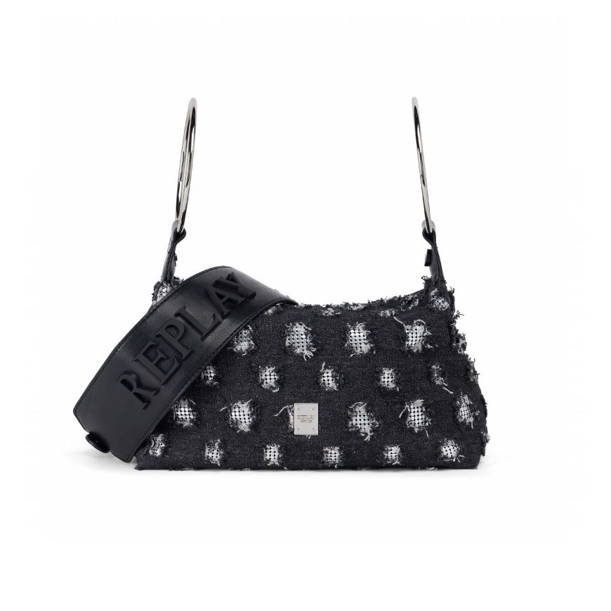 Picture of REPLAY WOMEN'S BAG IN DENIM WITH METAL MESH IN WASHED BLACK