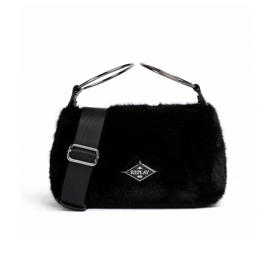 Picture of REPLAY WOMEN'S BAG IN FAUX FUR IN BLACK