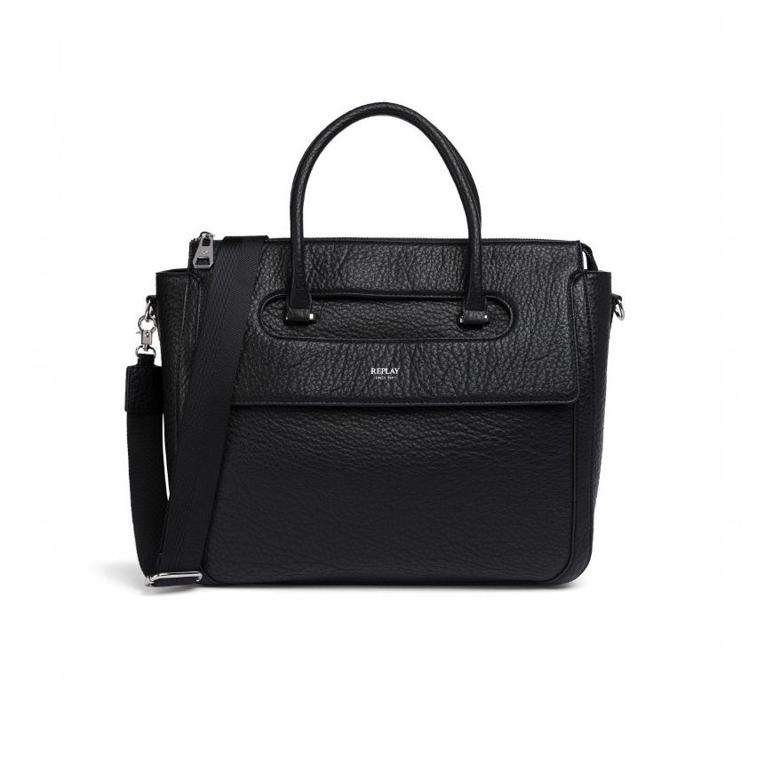 Picture of REPLAY WOMEN'S HAMMERED PU CROSS-BODY BAG IN BLACK