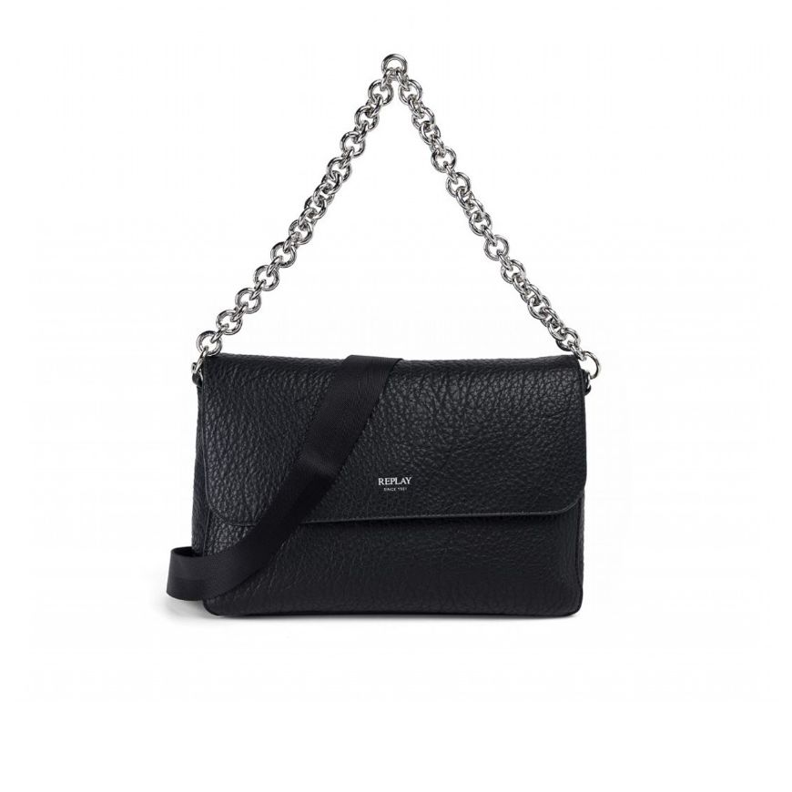 Снимка на REPLAY ДАМСКА ЧАНТА HAMMERED PU BAG WITH SHOULDER STRAP AND CHAIN HANDLE В ЧЕРНО