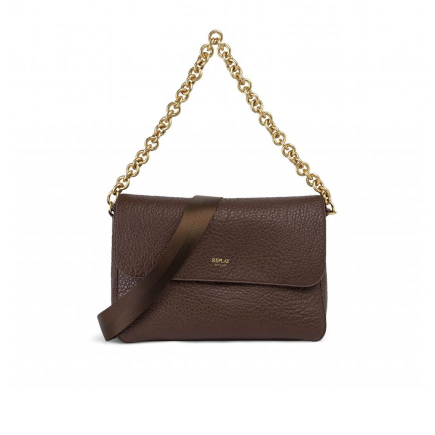 Picture of REPLAY WOMEN'S HAMMERED PU BAG WITH SHOULDER STRAP AND CHAIN HANDLE IN JAVA