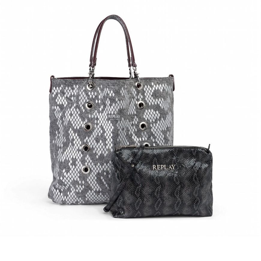 Снимка на REPLAY ДАМСКА ЧАНТА REVERSIBLE SHOPPER BAG IN PRINTED DENIM AND SNAKE PU