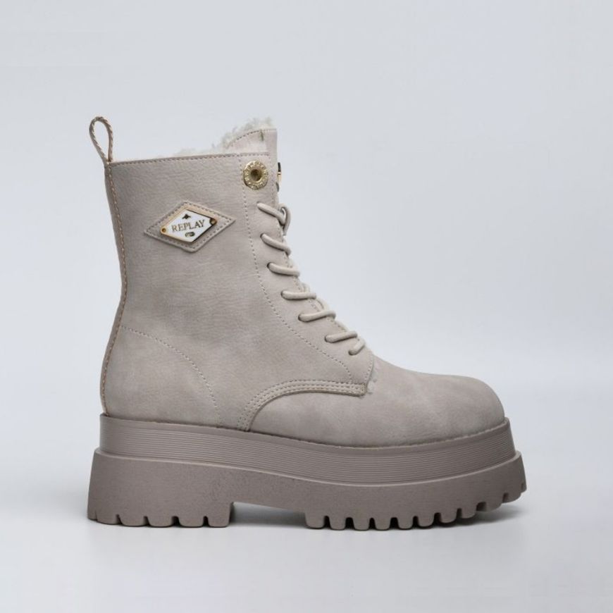 Picture of REPLAY WOMEN'S ANY ROMBUS BOOTS WITH LACES IN BEIGE