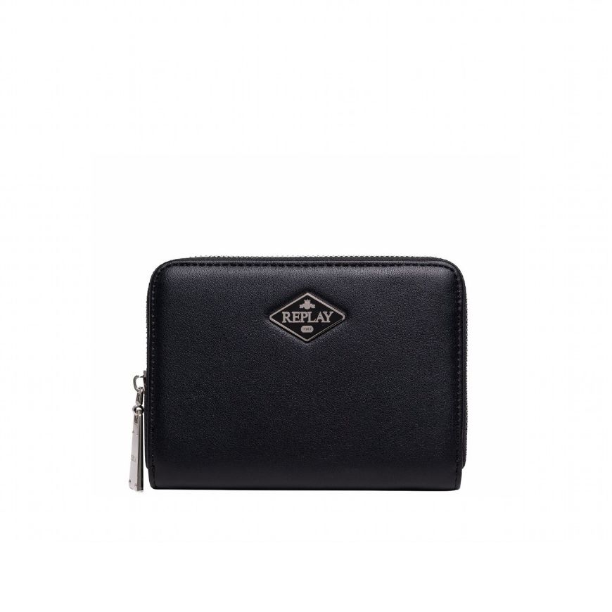 Picture of REPLAY WOMEN'S ZIP AROUND PURSE WITH DIAMOND LOGO IN BLACK