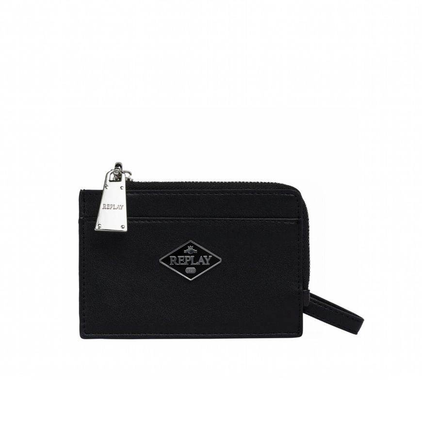Picture of REPLAY WOMEN'S ZIPPED COIN WALLET WITH DIAMOND LOGO IN BLACK