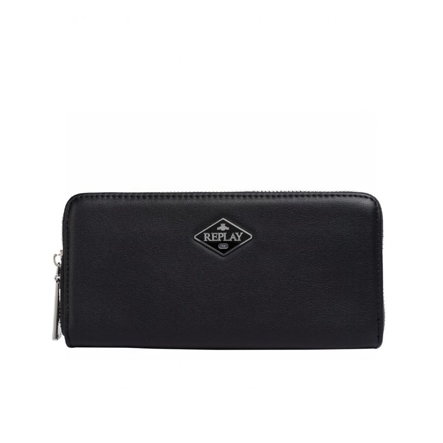 Picture of REPLAY WOMEN'S ZIP AROUND WALLET WITH DIAMOND LOGO IN BLACK