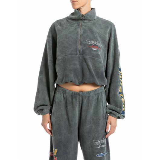Показвай детайлите за REPLAY ДАМСКИ СУИТШЪРТ ZIP-UP CROPPED SWEATSHIRT WITH PRINTS В ЧЕРНО 1 - FanPoint Снимка на REPLAY ДАМСКИ СУИТШЪРТ ZIP-UP CROPPED SWEATSHIRT WITH PRINTS В ЧЕРНО 1