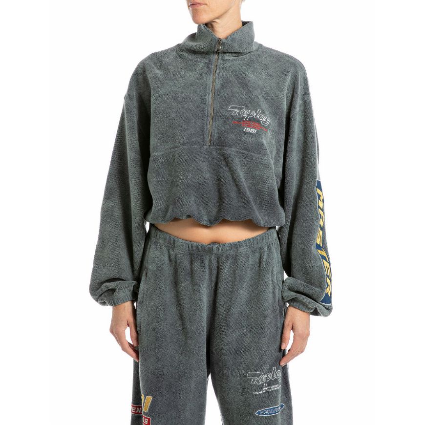 Снимка на REPLAY ДАМСКИ СУИТШЪРТ ZIP-UP CROPPED SWEATSHIRT WITH PRINTS В ЧЕРНО