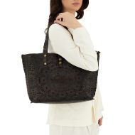Picture of CAMPOMAGGI WOMEN'S AFRODITE LEATHER SHOPPING BAG WITH STUDS IN BLACK 3