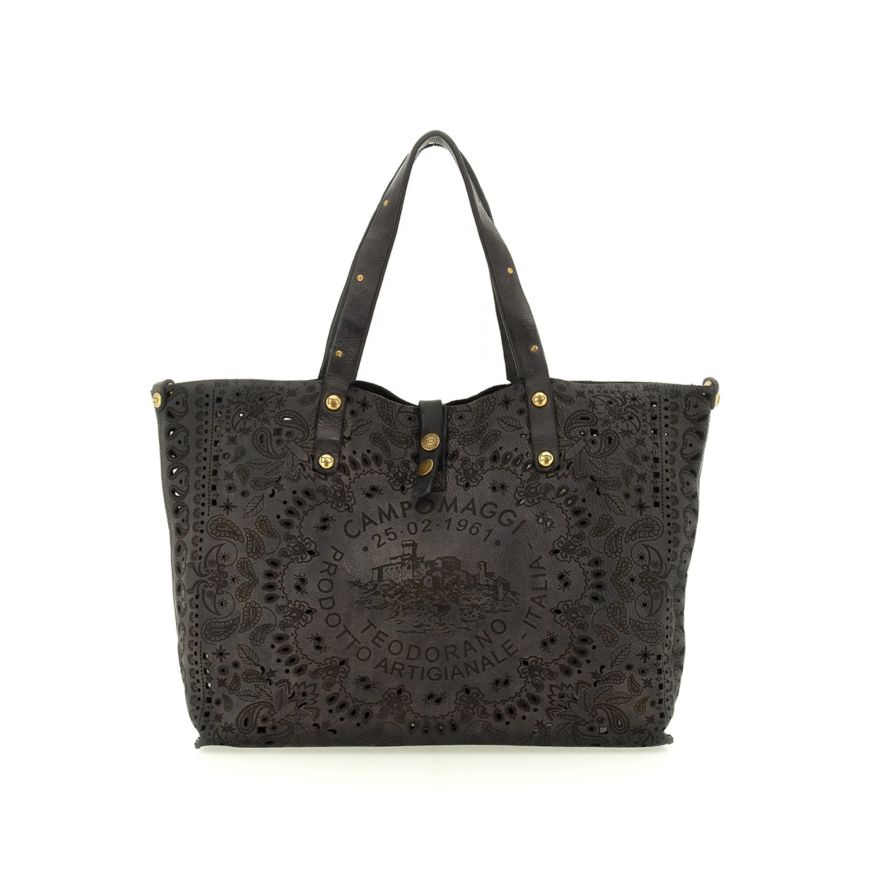 Picture of CAMPOMAGGI WOMEN'S AFRODITE LEATHER SHOPPING BAG WITH STUDS IN BLACK