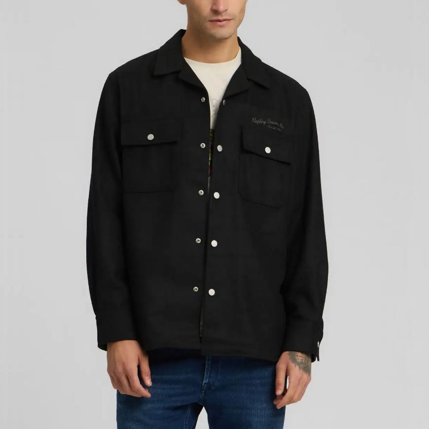 Picture of REPLAY MEN'S WOOLEN MELTON SHACKET IN BLACK