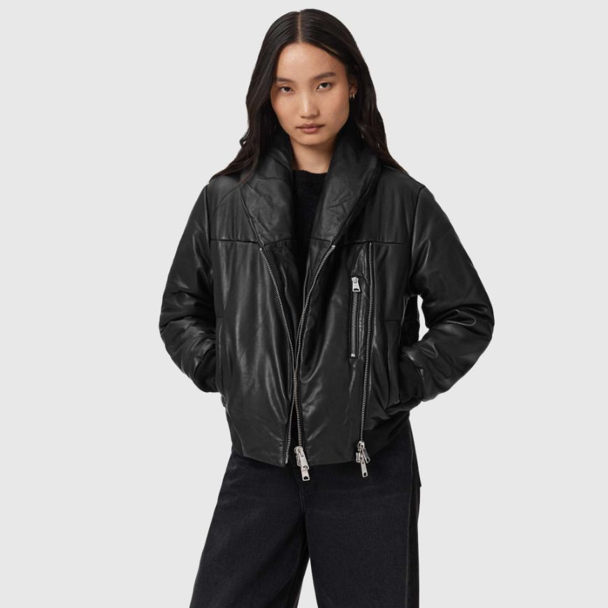 Снимка на ALLSAINTS ДАМСКО ЯКЕ LAUREN LEATHER PUFFER В ЧЕРНО