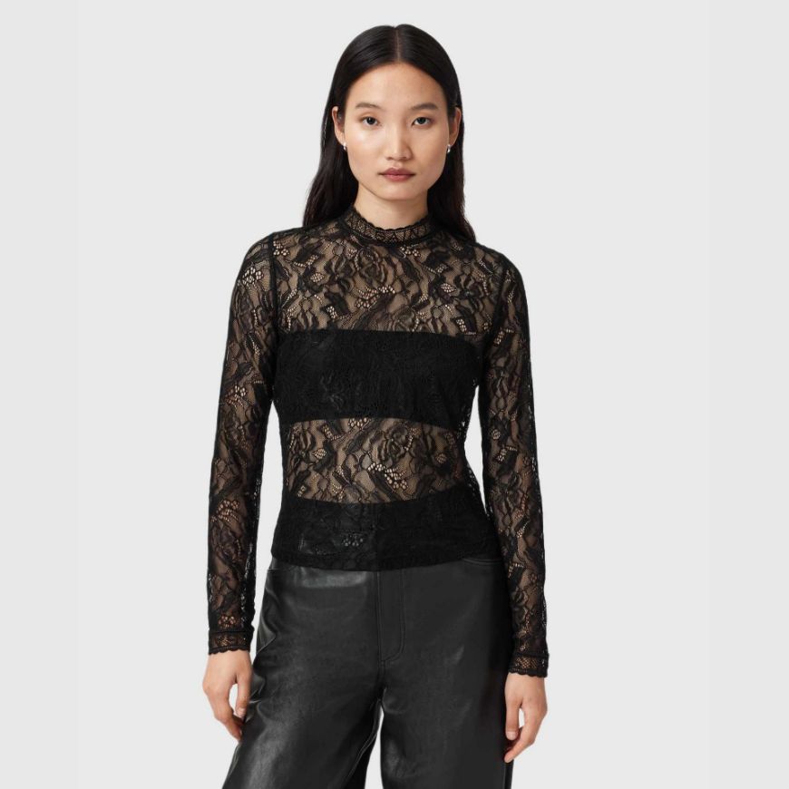 Picture of ALLSAINTS WOMEN'S ARIA LACE TOP IN BLACK