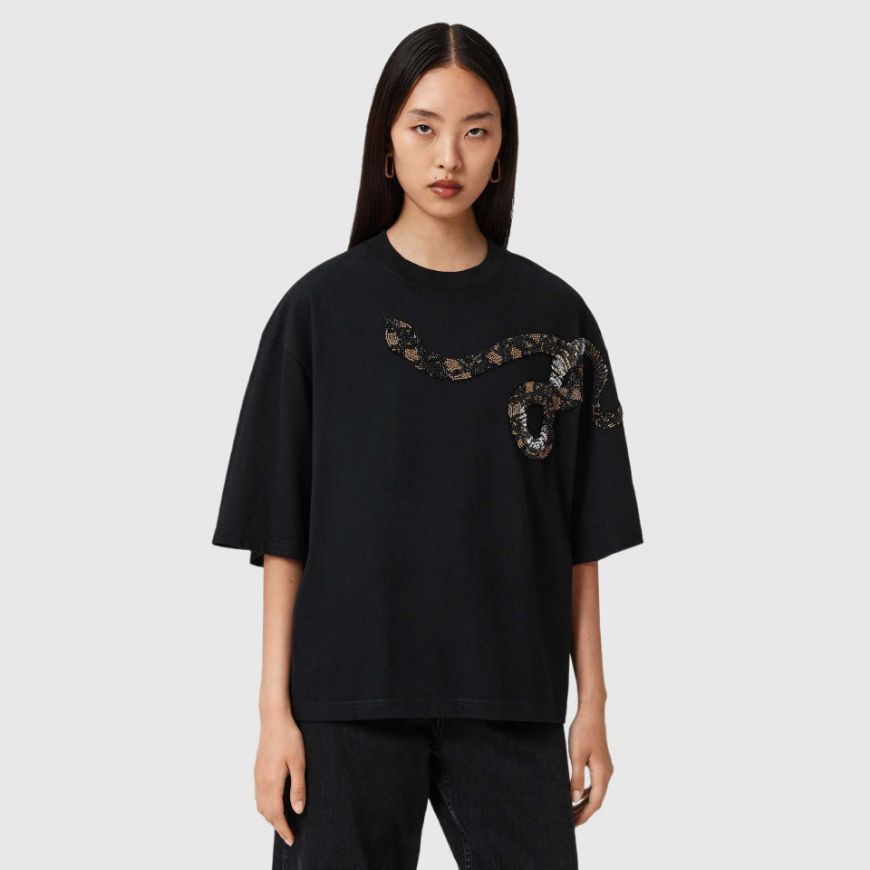 Picture of ALLSAINTS WOMEN'S OUROS AMELIE TEE IN BLACK