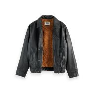 Picture of SCOTCH&SODA MEN'S BOXY LEATHER BLOUSON IN BLACK 3