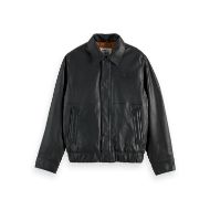 Picture of SCOTCH&SODA MEN'S BOXY LEATHER BLOUSON IN BLACK 1