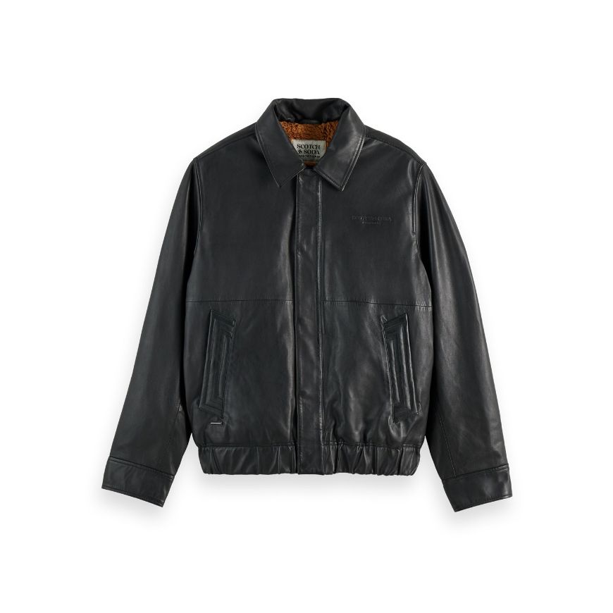 Picture of SCOTCH&SODA MEN'S BOXY LEATHER BLOUSON IN BLACK