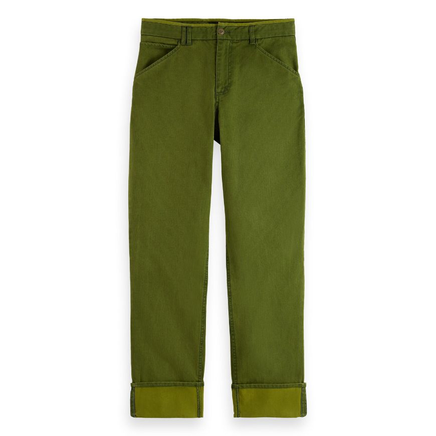Picture of SCOTCH&SODA MEN'S CLARKE- WASHED COTTON-BLEND HERRINGBONE STRAIGHT FIT CHINO IN DARK GREEN