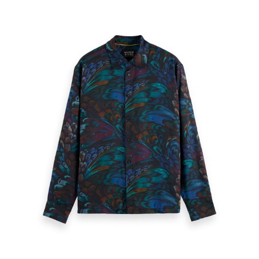 Show details for SCOTCH&SODA MEN'S PRINTED RELAXED FIT SHIRT IN INK BLUE FEATHERS 1 - FanPoint Picture of SCOTCH&SODA MEN'S PRINTED RELAXED FIT SHIRT IN INK BLUE FEATHERS 1