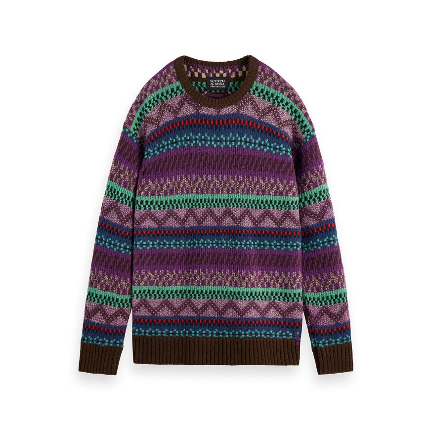 Picture of SCOTCH&SODA MEN'S JACQUARD DROPPED SHOULDER CREWNECK IN MULTICOLOUR