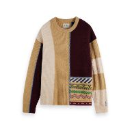 Picture of SCOTCH&SODA MEN'S LOOSE FIT PATCHWORK PULLOVER IN MEDIUM BROWN 1