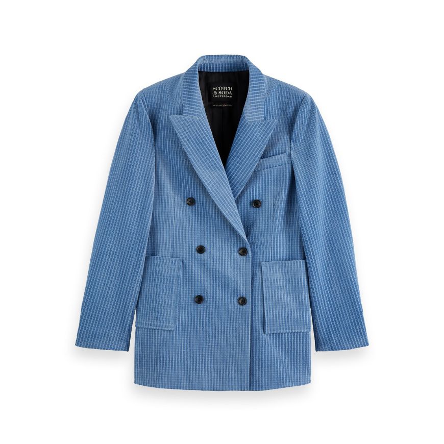 Picture of SCOTCH&SODA WOMEN'S CORDUROY DOUBLE BREASTED BLAZER IN FADED DENIM
