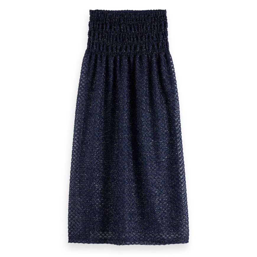 Picture of SCOTCH&SODA WOMEN'S LUREX SMOCKED SKIRT IN PEACOAT