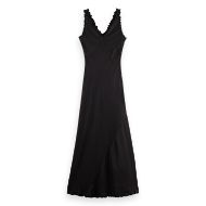 Picture of SCOTCH&SODA WOMEN'S MAXI SLIP DRESS WITH RUFFLED EDGES IN METEORITE 1