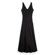Picture of SCOTCH&SODA WOMEN'S MAXI SLIP DRESS WITH RUFFLED EDGES IN METEORITE 2