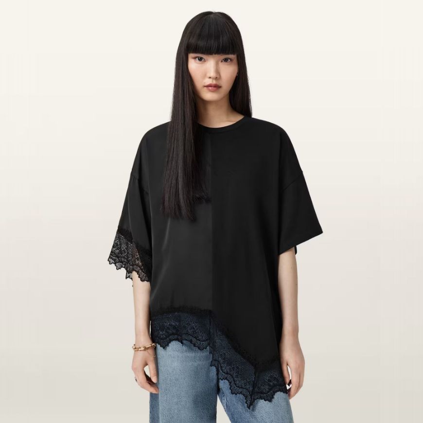 Picture of ALLSAINTS WOMEN'S LENNY LACE TEE IN BLACK