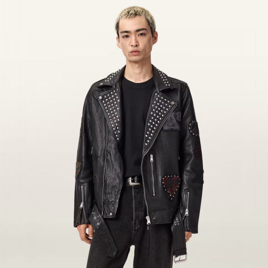 Picture of ALLSAINTS MEN'S COLE BIKER JACKET IN BLACK