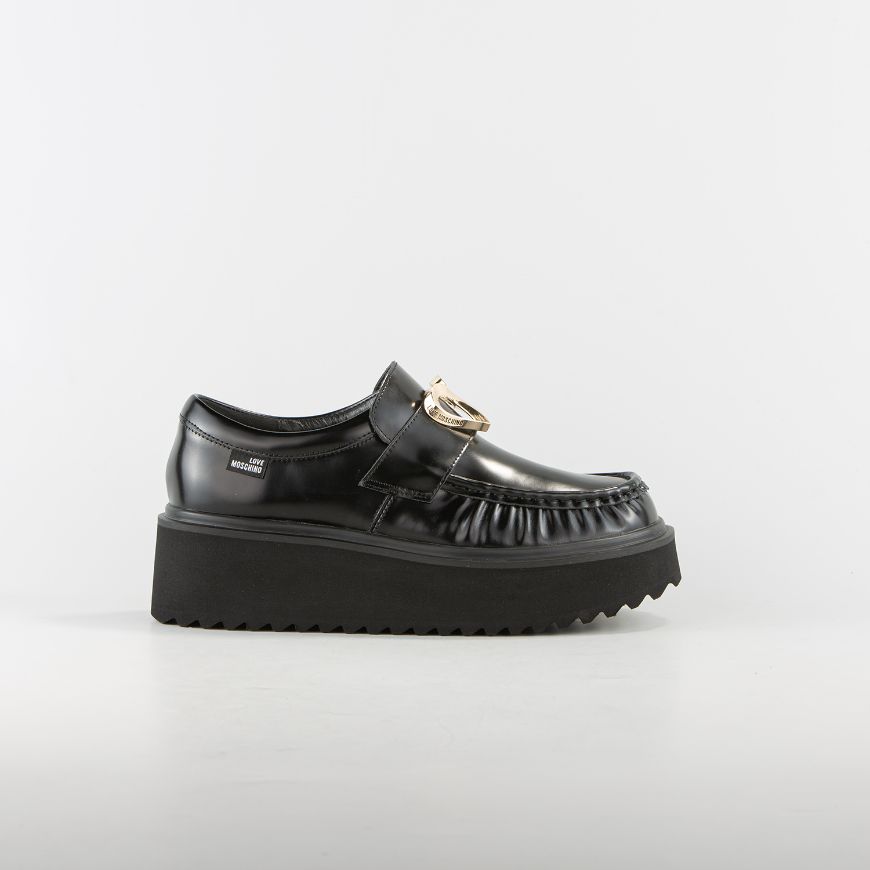 Picture of LOVE MOSCHINO WOMEN'S PLATFORM LOAFERS IN BLACK LEATHER